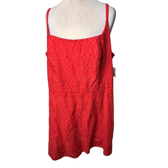 Old Navy Coral Orange Eyelet Mini Dress 3X Pockets Adj Straps Lined Embroidered - Picture 2 of 16